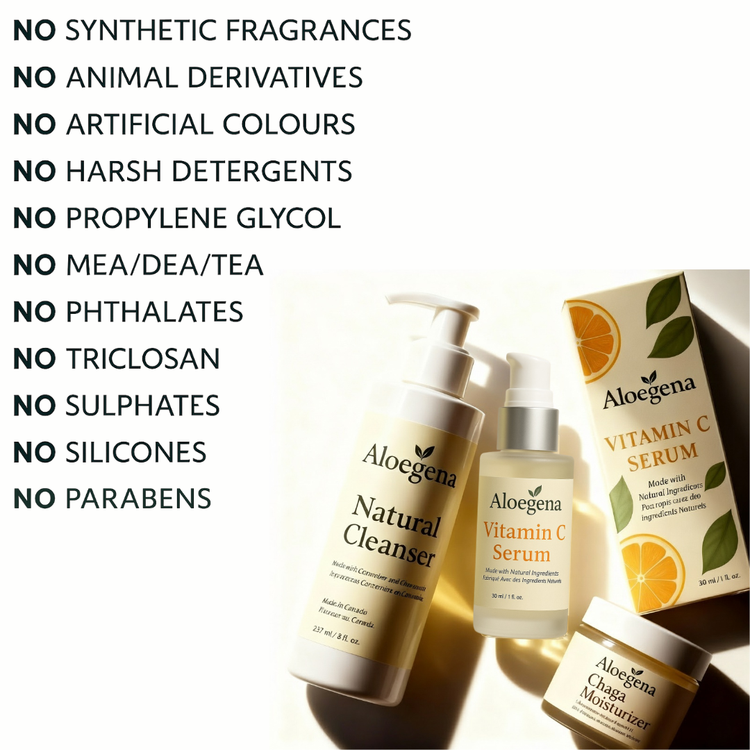 Aloegena 3-Step Natural Skincare System – Cleanser + Vitamin C Serum + Chaga Moisturizer • Sulfate-Free • Paraben-Free For Healthy, Glowing and Beautiful Skin