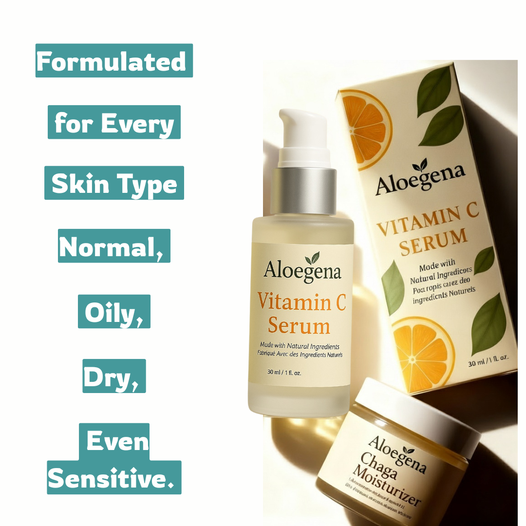 Aloegena Glow & Hydration Duo – Vitamin C Serum + Chaga Moisturizer • Natural • Sulfate-Free • Paraben-Free