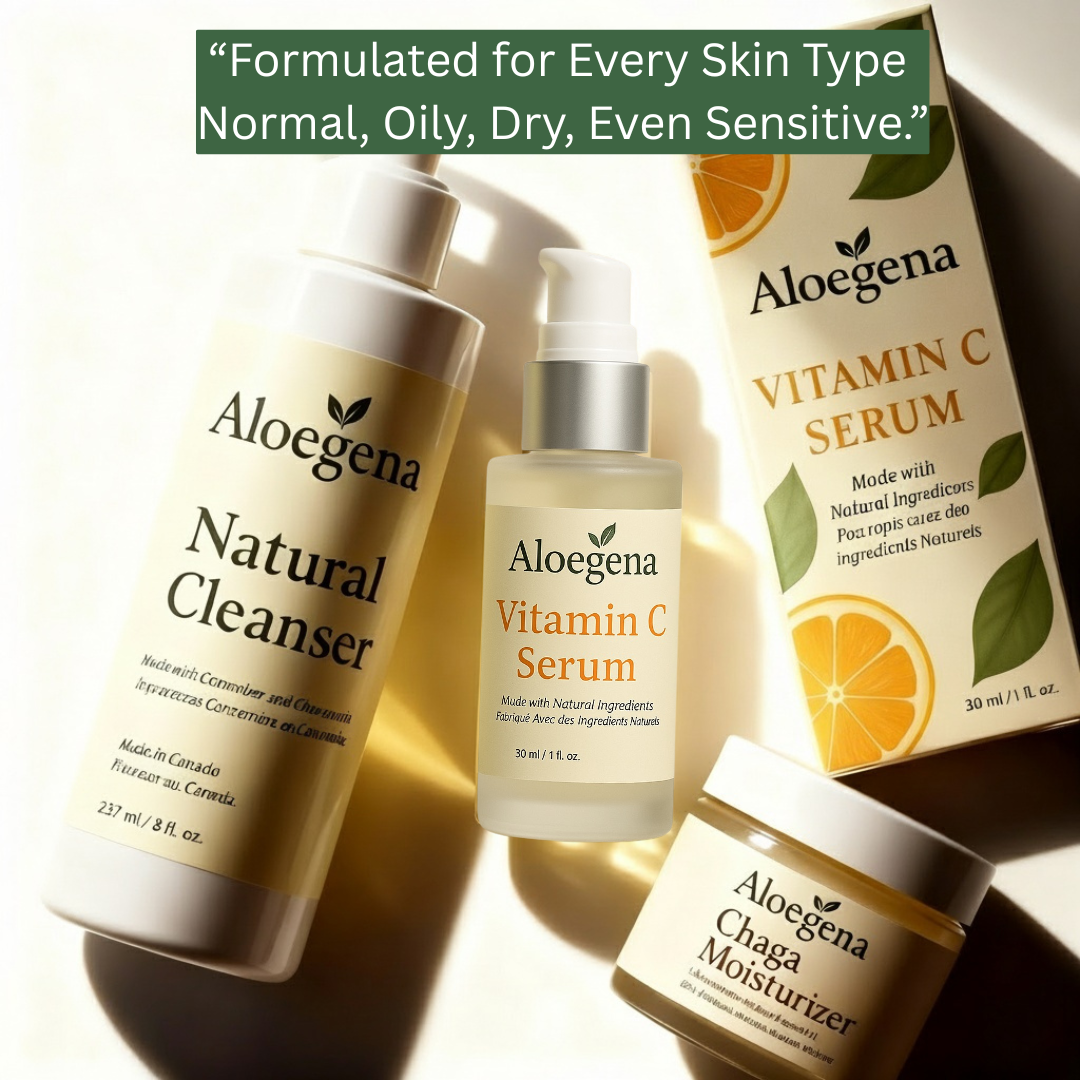 Aloegena 3-Step Natural Skincare System – Cleanser + Vitamin C Serum + Chaga Moisturizer • Sulfate-Free • Paraben-Free For Healthy, Glowing and Beautiful Skin